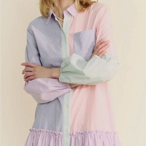 Colorblock Striped Button-Up Dress